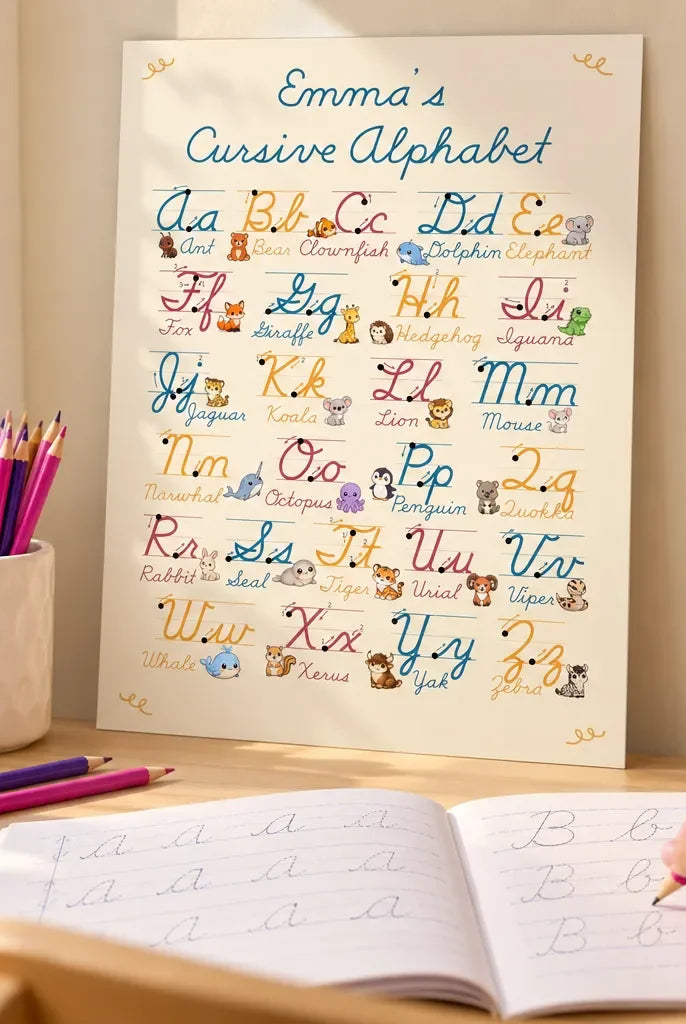 abc alphabet cursive chart & manuscript poster