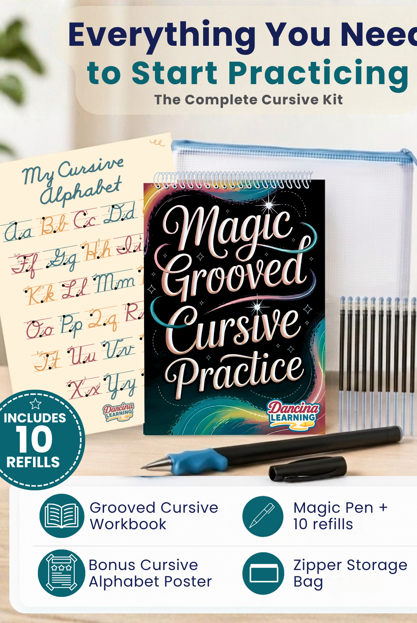 Complete Magic Grooved Cursive Practice set from Dancina Learning