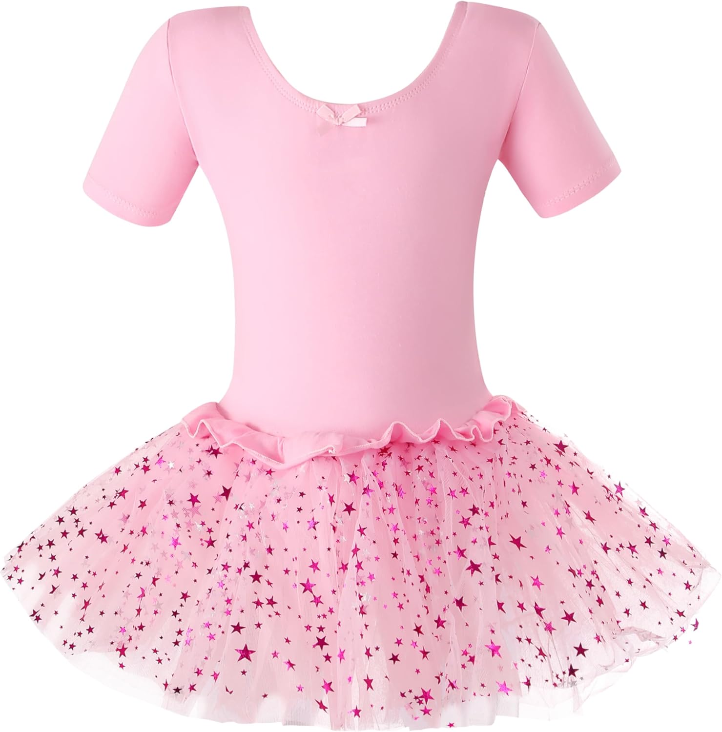 Pink Glitter Tutu Dress for Girls – Cute short sleeve ballet dress with star glitter tulle skirt