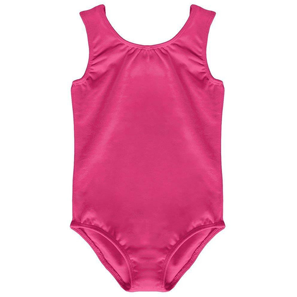 Dancina Leotard Tank Top Ballet Gymnastics Front Lined Comfy Cotton Ages 2-10 in Hot Pink