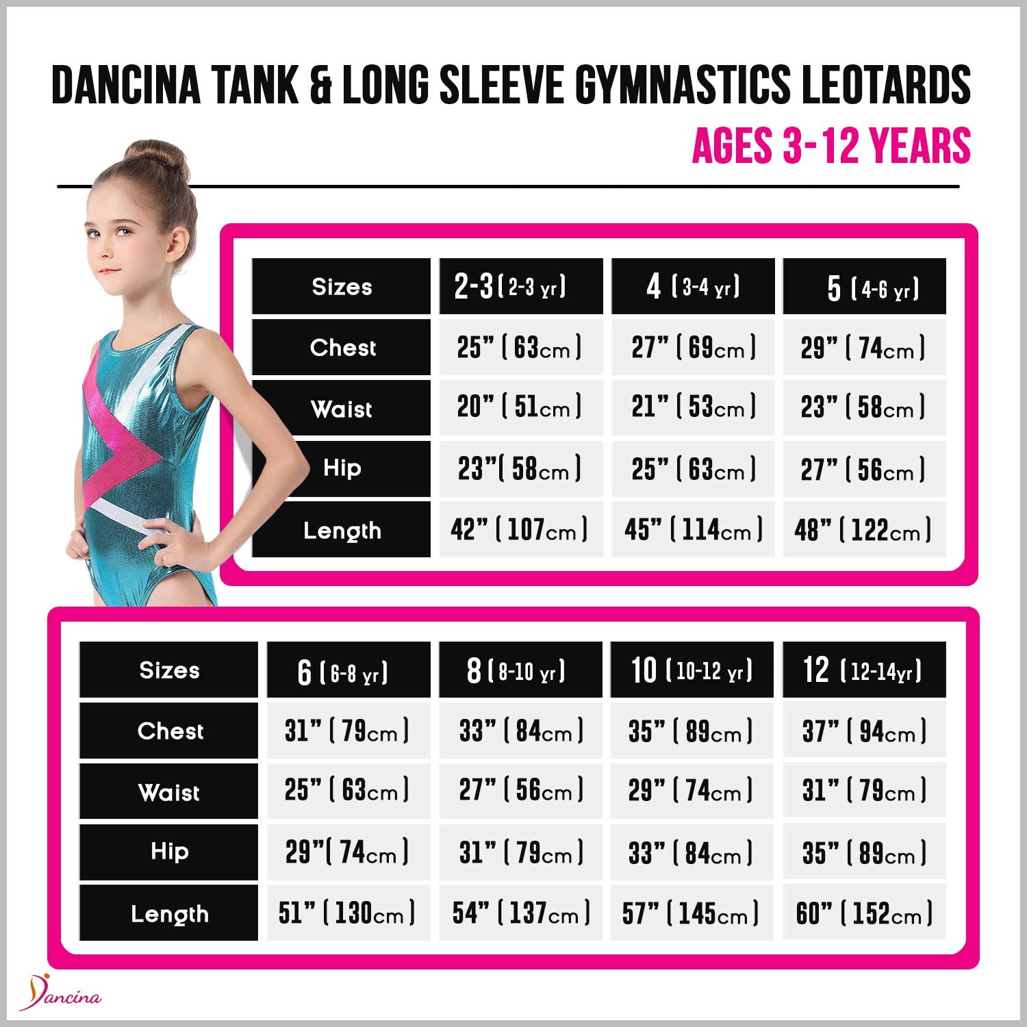 Gymnastics Leotards for Girls "Lava Lamp" Size Chart