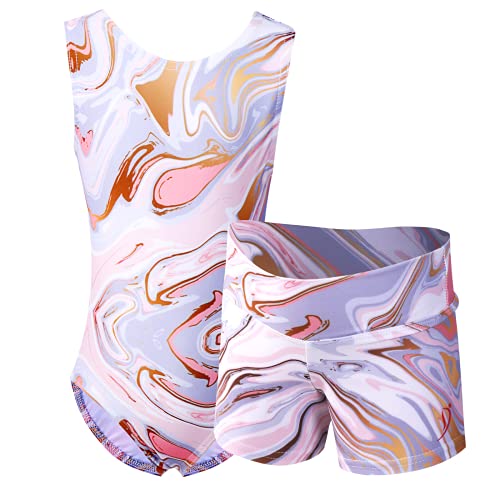Marble Line Gymnastics Leotards and Shorts Set