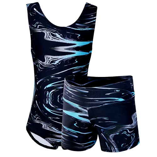 Marble Line Gymnastics Leotard Set Black Blue