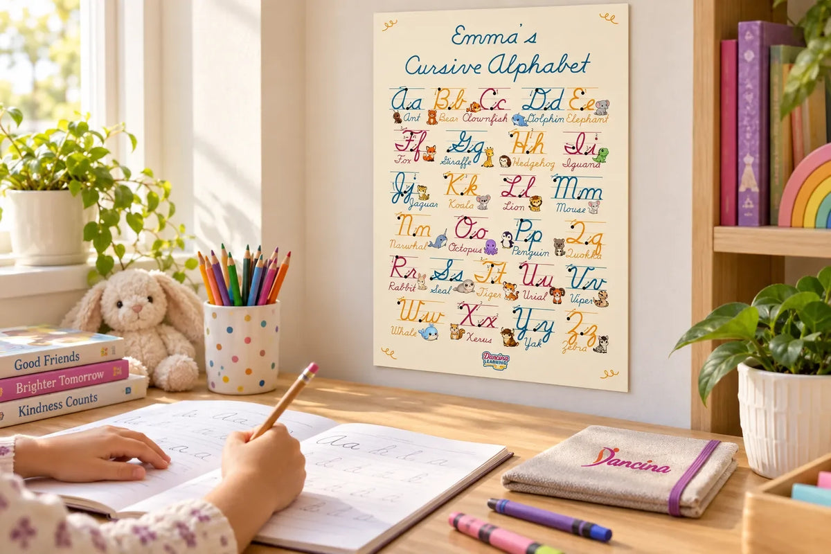 cursive alphabet letter formation poster upper and lower case