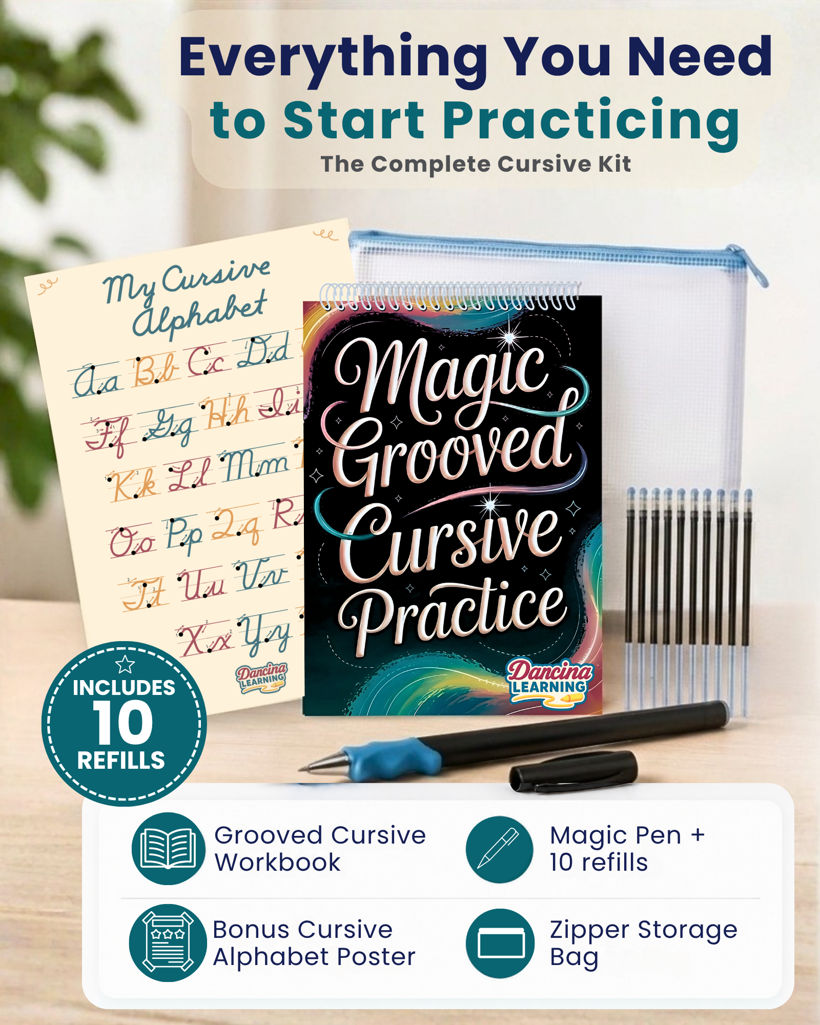 Complete Magic Grooved Cursive Practice set from Dancina Learning