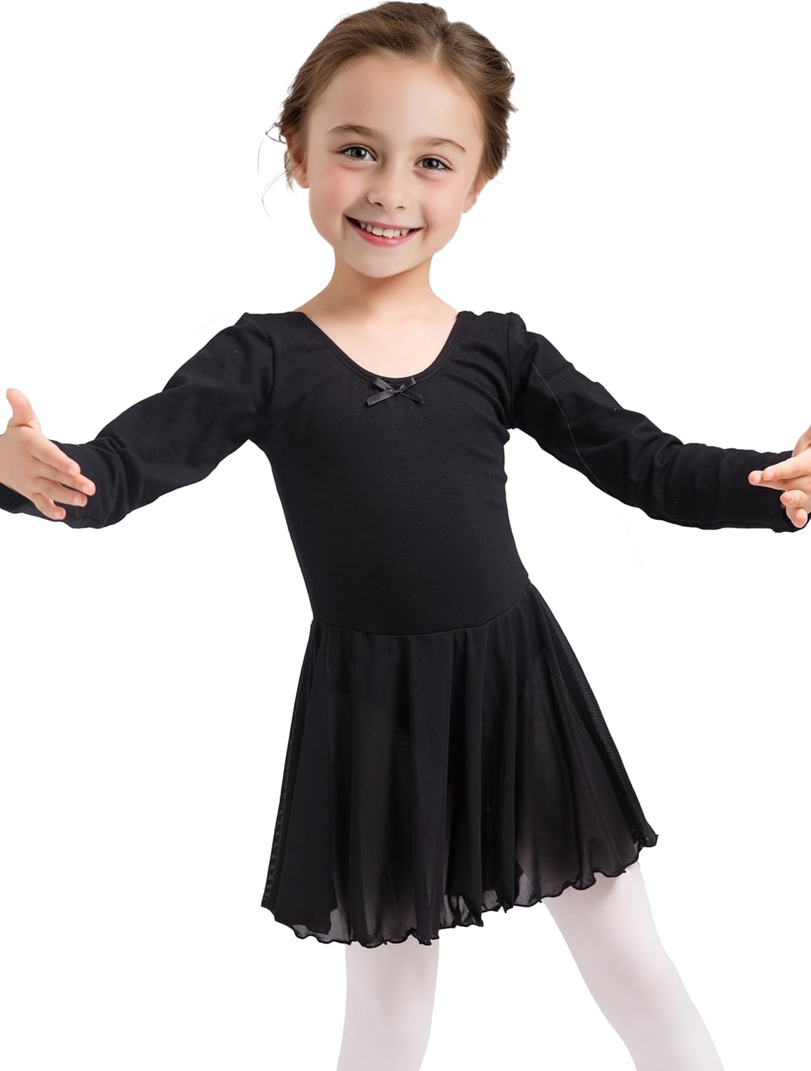 Dancina Girls Skirted Ballet Leotard Dance Dress Long Sleeve Cotton Front Lined