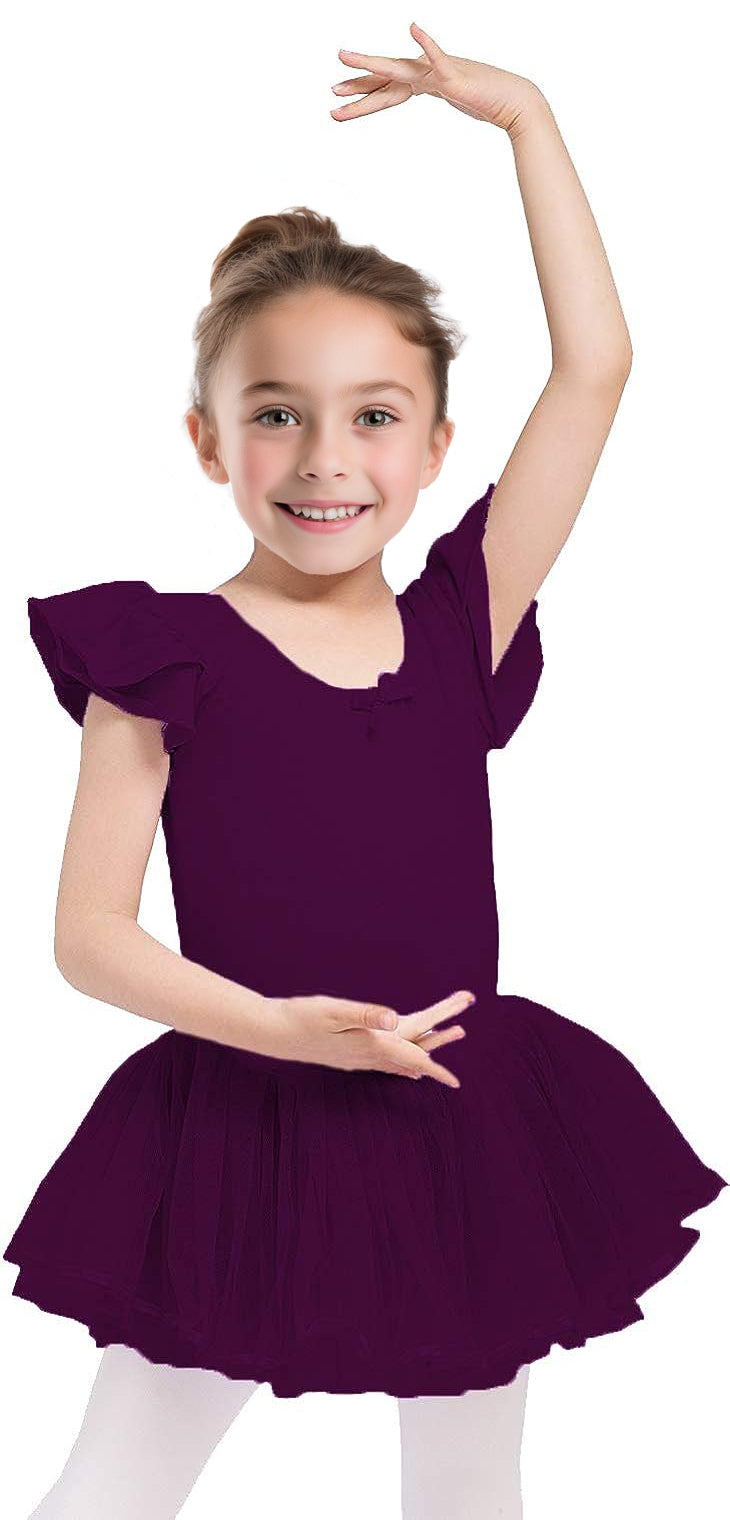Dancina Ballet Leotard Girls Ruffle Sleeve Front Lined