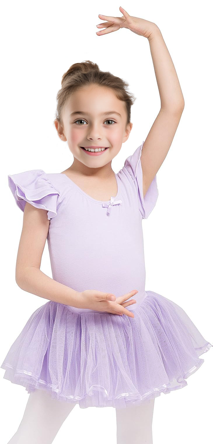 Dancina Ballet Leotard Girls Ruffle Sleeve Front Lined