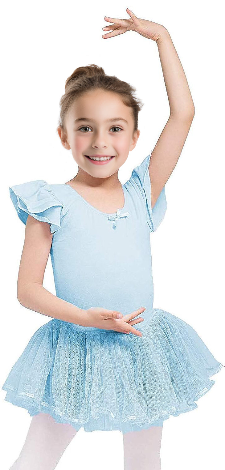 Dancina Ballet Leotard Girls Ruffle Sleeve Front Lined