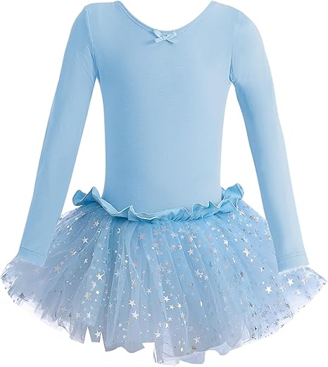 Sparkle Tutu Ballet Dress for Girls and Toddlers (Long Sleeve) | Dancina 4 / Light Blue Sparkle Tutu Ballet Dress for Girls and Toddlers (Long Sleeve) | Dancina 4 / Light Blue