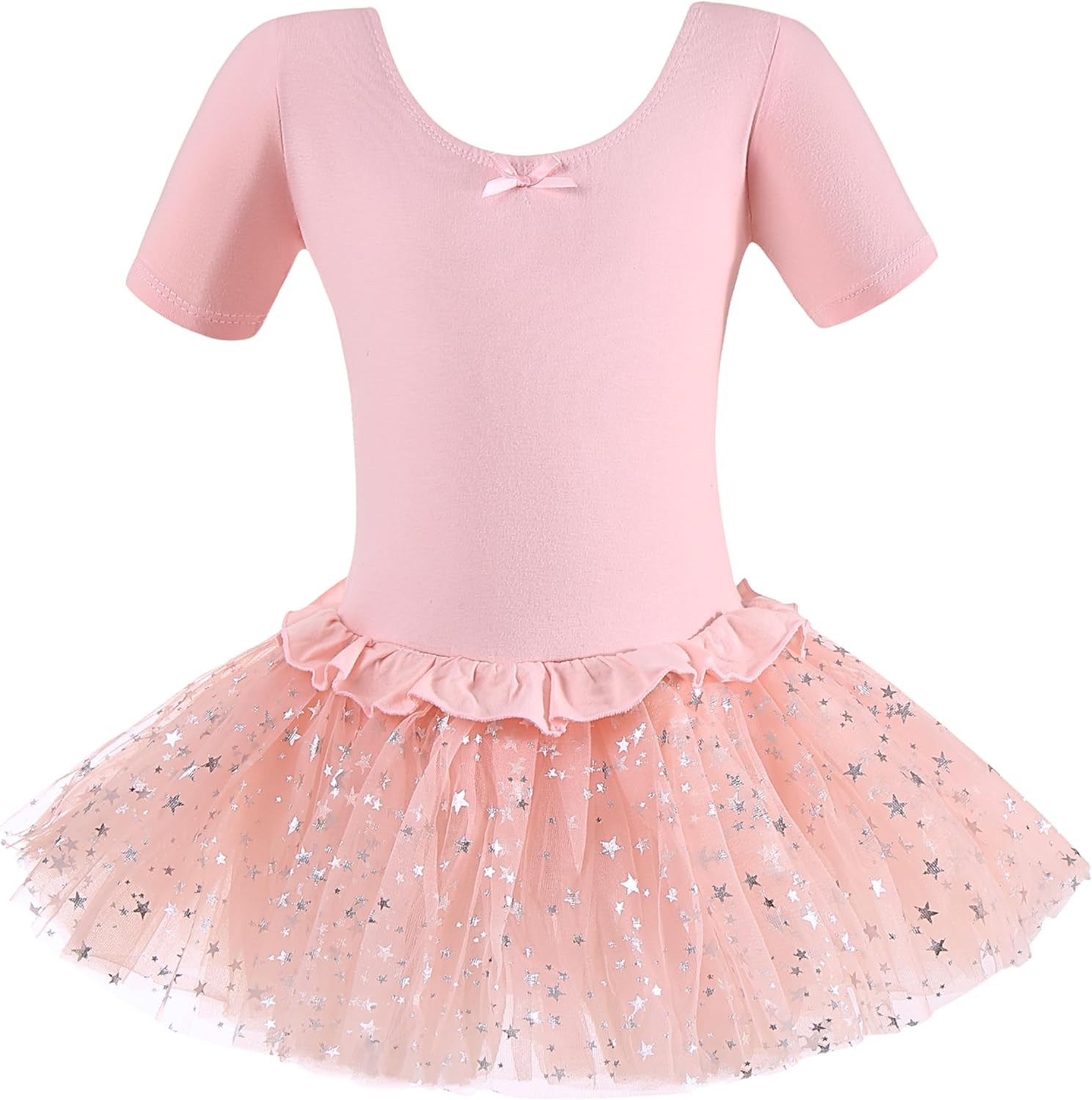 Ballet Pink Glitter Tutu Dress for Girls – Short sleeve leotard with sparkly tulle skirt