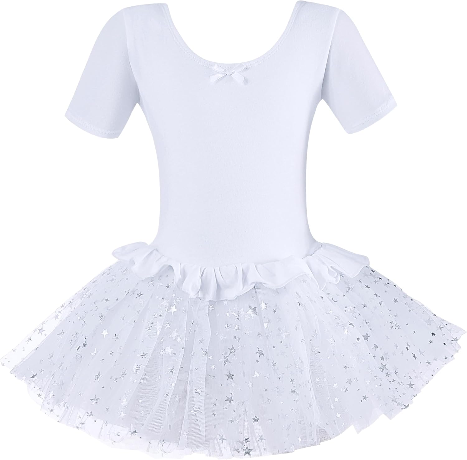 White Glitter Tutu Dress for Girls – Short sleeve ballet dress with glitter tutu