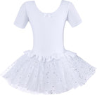 White Glitter Tutu Dress for Girls – Short sleeve ballet dress with glitter tutu