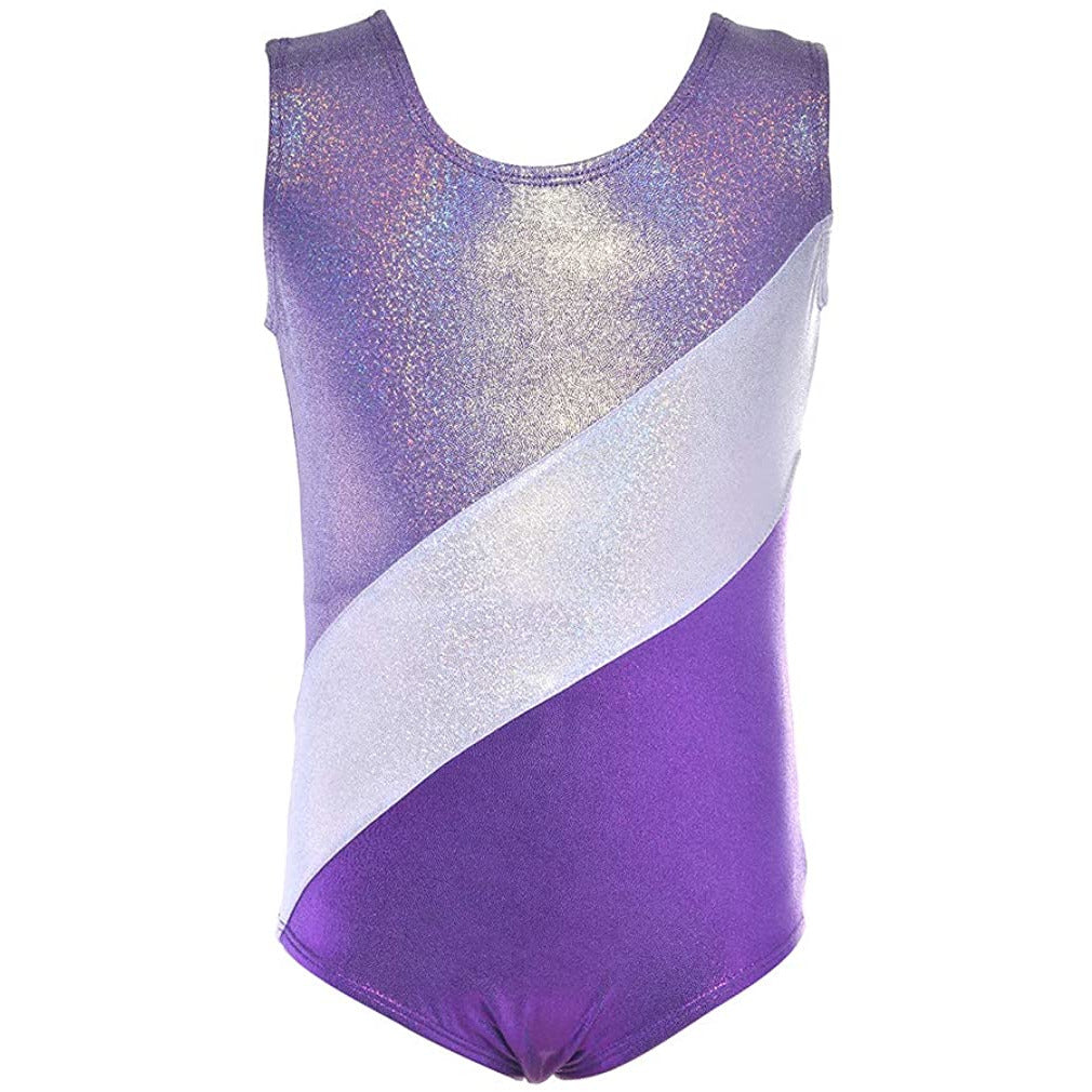 Gymnastics Leotards for Girls "Purple Stripes" (Ages 3-12)