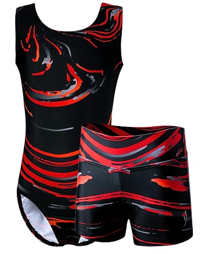 Gymnastics Set Leo and Shorts Black Red Tie Dye